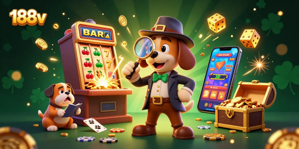 188v spins with excitement as a detective dog uncovers treasures in a vibrant casino world.