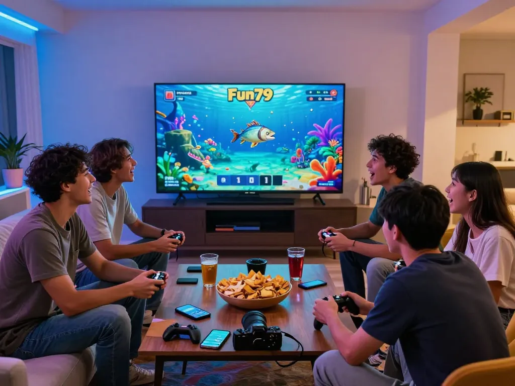 Fun79 gaming scene with friends enjoying immersive fishing game experience and vibrant graphics.