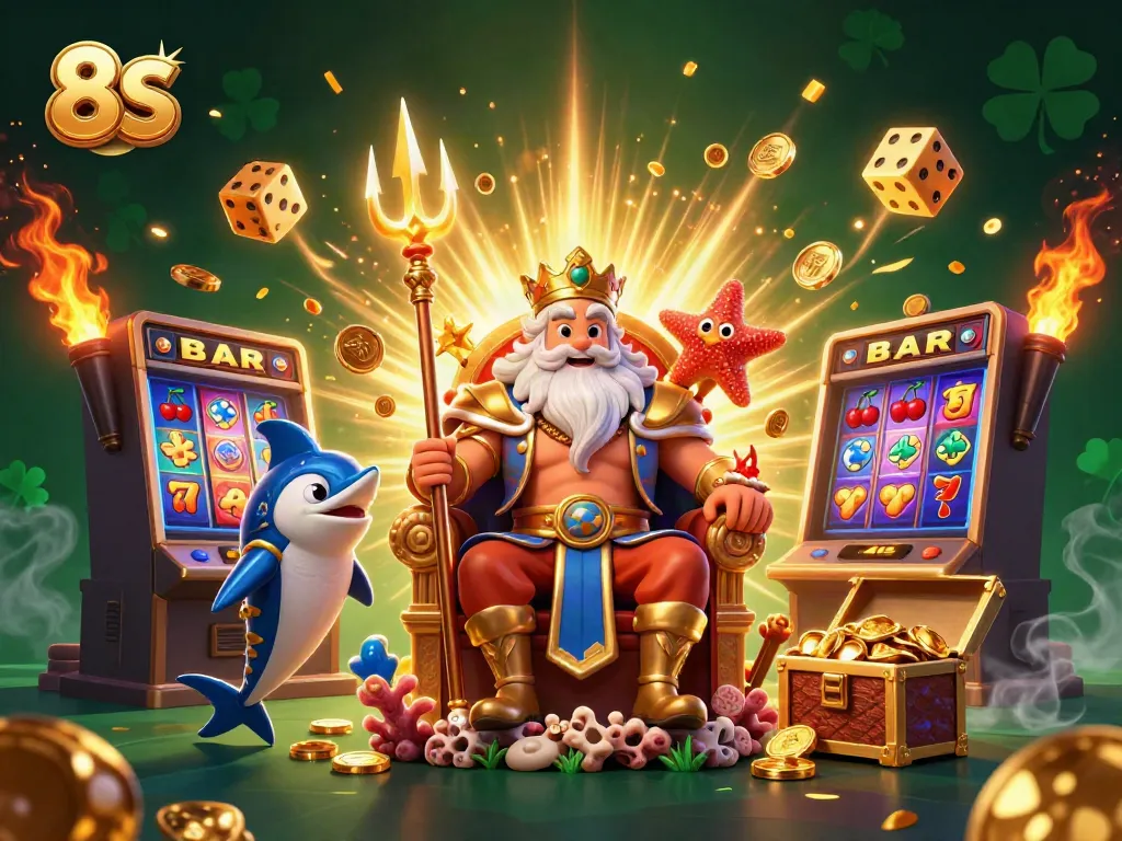 Engage with thrilling 8S casino excitement showcasing slot machines and dynamic game elements.