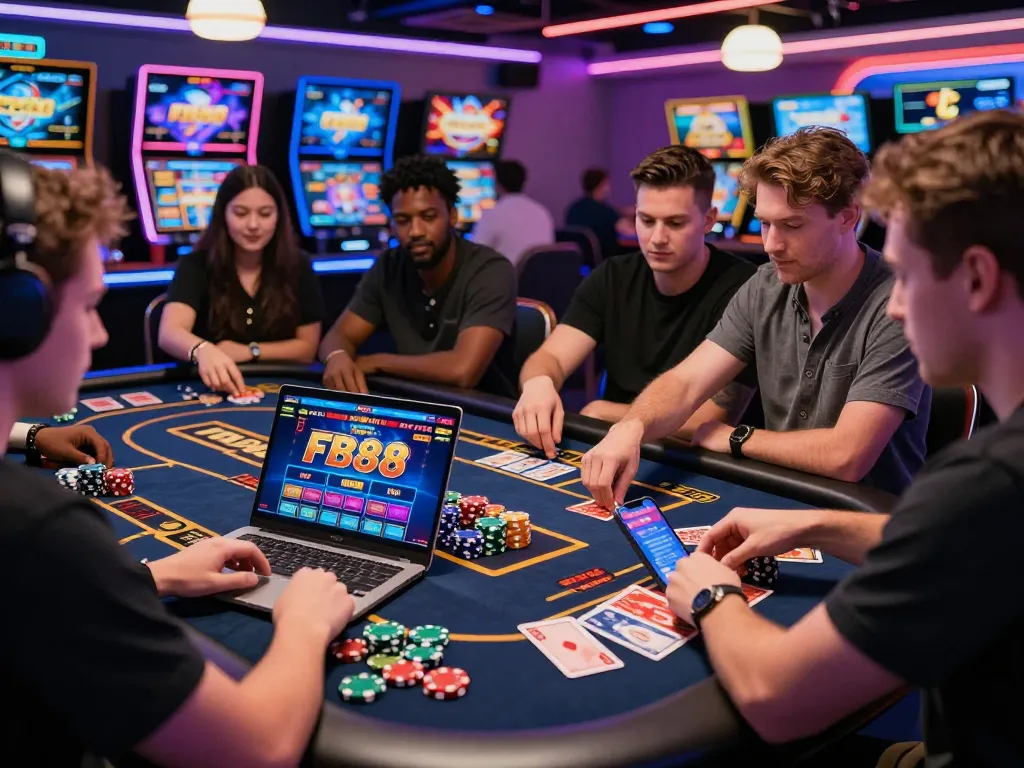 Exciting online gaming experience with players engaged on FB88 platform, showcasing vibrant casino atmosphere.