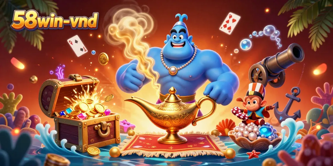 Play exciting games at 58win-vnd with vibrant characters and casino elements in a dazzling scene.
