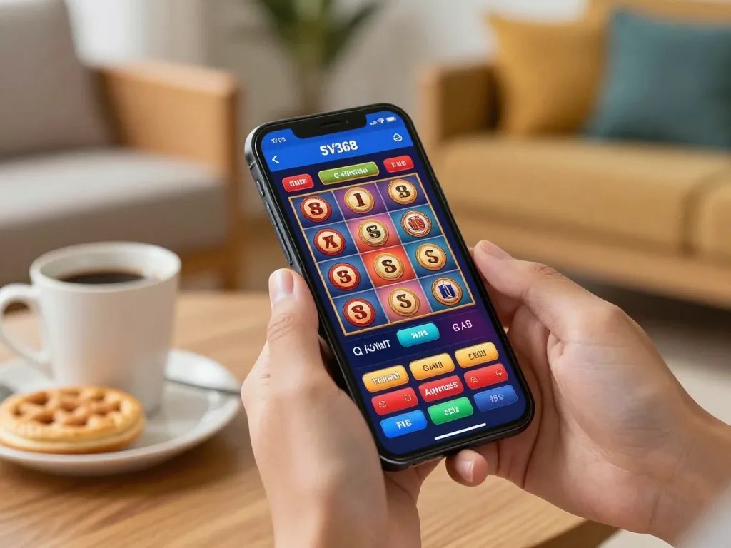 Engaged players using the SV368 casino app on their smartphone to enjoy exciting gambling moments.