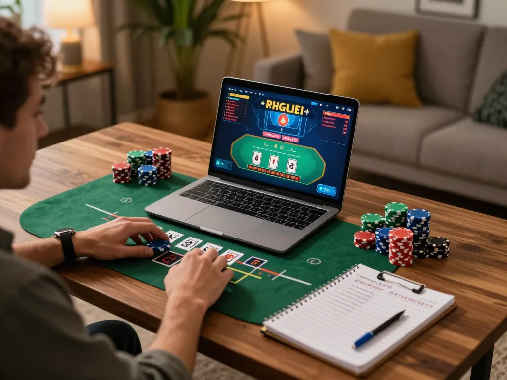 Engaging in blackjack on 32win from the comfort of home, showcasing strategy and excitement