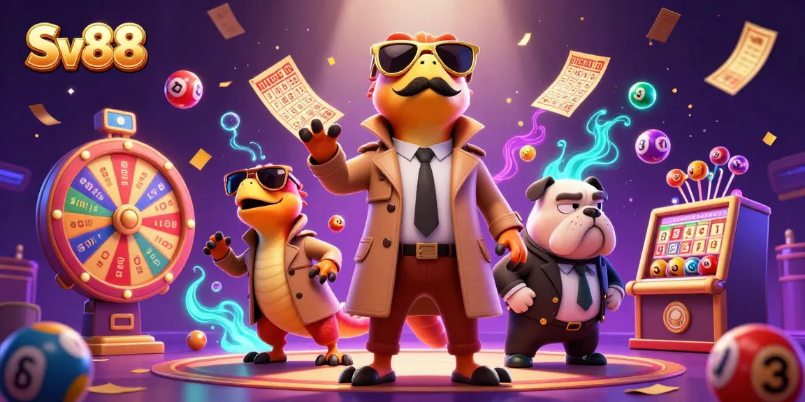 Experience the thrill of Sv88 casino with dynamic games and vibrant visuals, highlighted by colorful lottery elements.