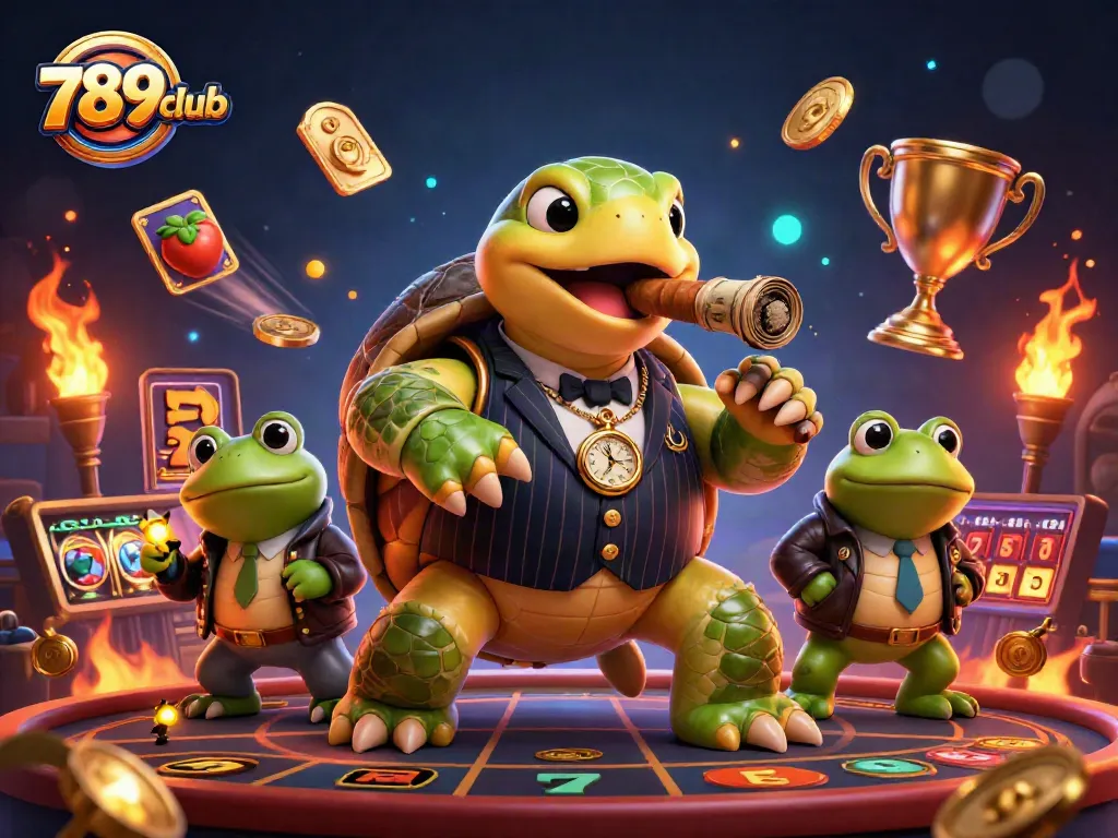 Experience thrilling action with 789club's 3D cartoon mobster turtle and exciting slot elements.
