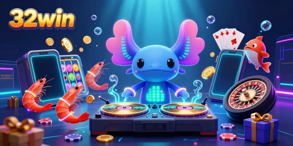 Experience vibrant gameplay at 32win with a lively underwater casino-themed scene featuring interactive gaming elements.