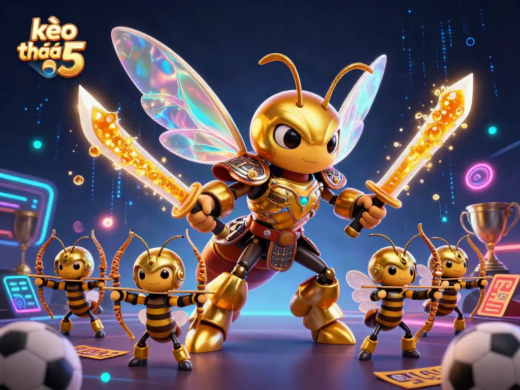 Bet on kèo nhà cái 5 with dynamic sports elements and engaging characters in a vibrant scene.