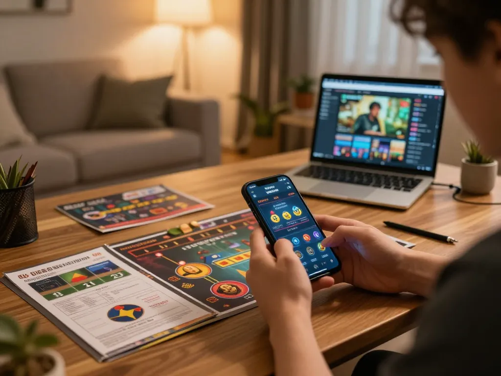 Engage with thrilling games on KKBD's app, showcasing a dynamic home gaming lifestyle.