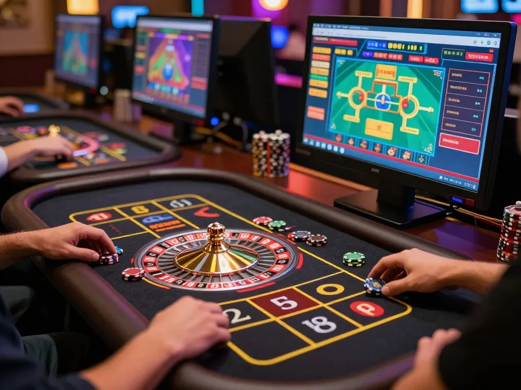Players enjoying interactive NK88 live dealer games on their devices, showcasing engaging casino moments.
