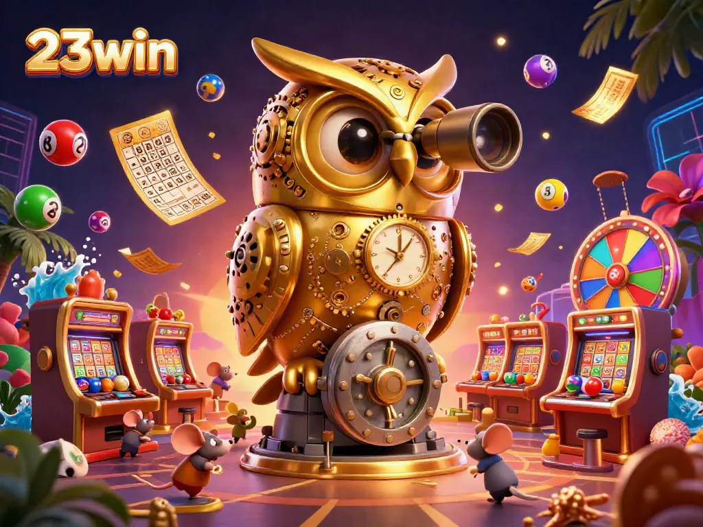 Experience thrilling gameplay with 23win's vibrant casino scene featuring animated characters and colorful game elements.
