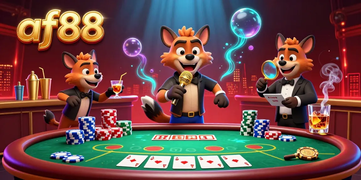 Join the excitement at af88's comedy casino with hyenas in a vibrant 3D illustration.