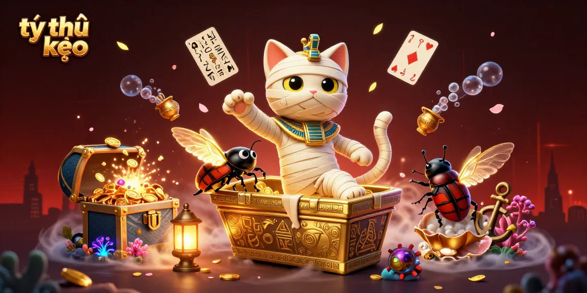 Experience thrilling tỷ lệ kèo insights with the Egyptian mummy cat and golden wings in an engaging casino illustration.