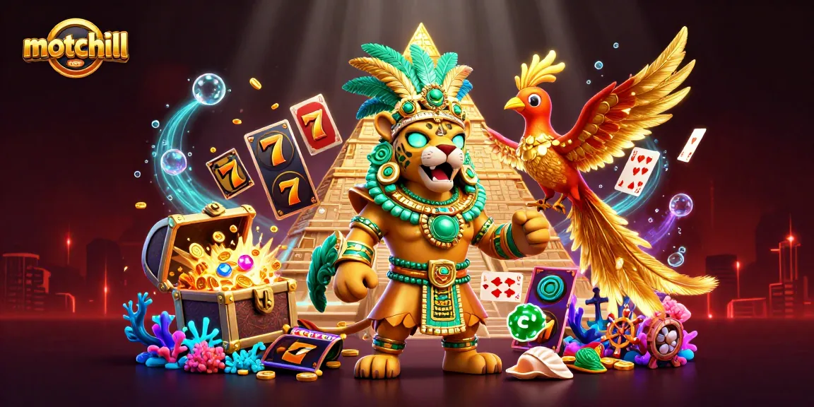Spin and win with motchill's vibrant slots featuring dynamic characters and treasures.