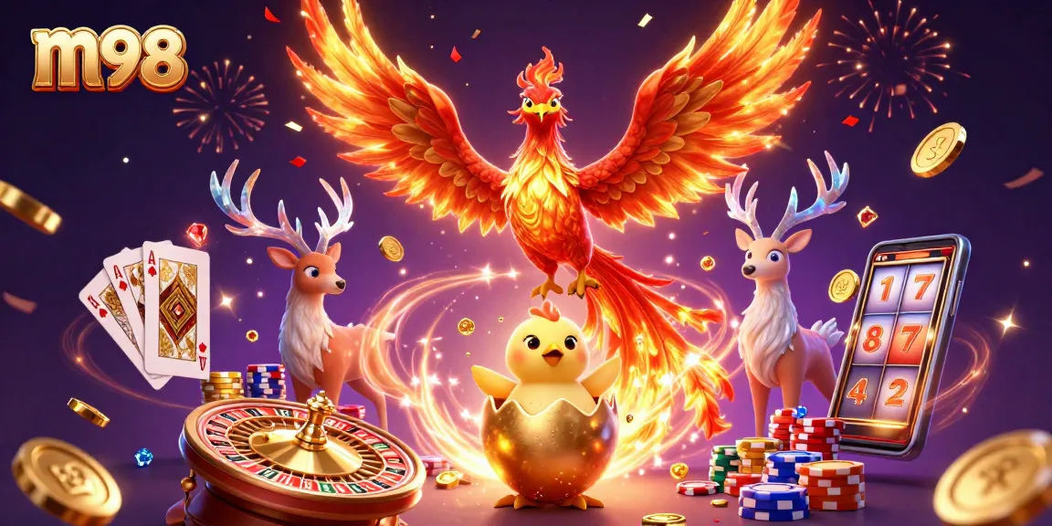 Experience thrilling gameplay with m98 as phoenixes and casino games illuminate the scene.