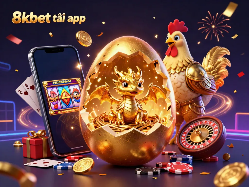 Engage with the 8xbet tải app featuring a golden dragon on poker chips amidst vibrant casino elements.
