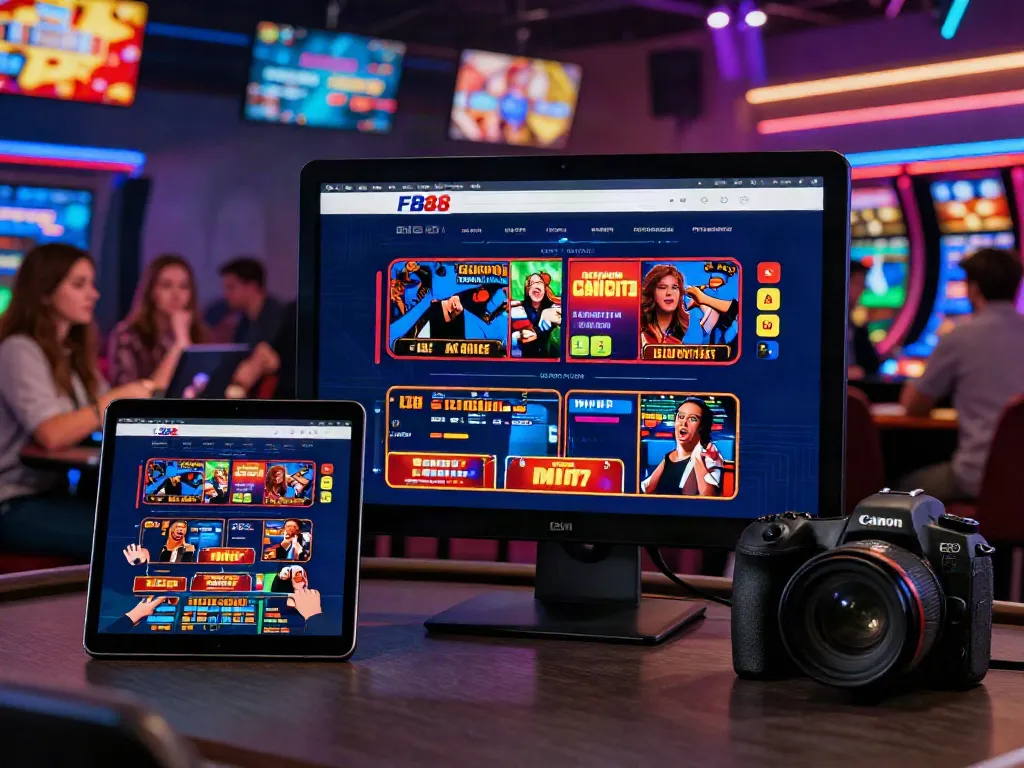 Engaging users interacting with FB88 online casino app on smartphones, vibrant design and lively atmosphere.
