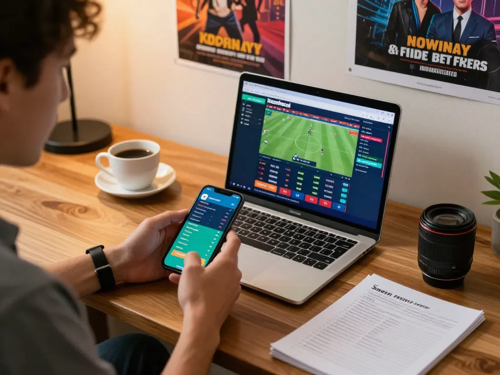 Person engaging with keonhacai online betting interface, dynamic sports betting atmosphere.