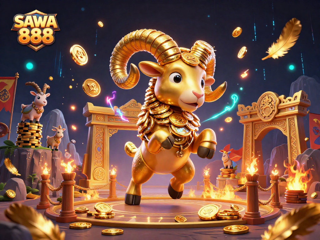Experience action and excitement at SAWA 888 with dynamic golden ram and gambling elements.