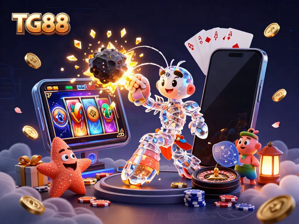 Experience the excitement at TG88, where a galactic samurai battles for treasure amidst vibrant casino elements.