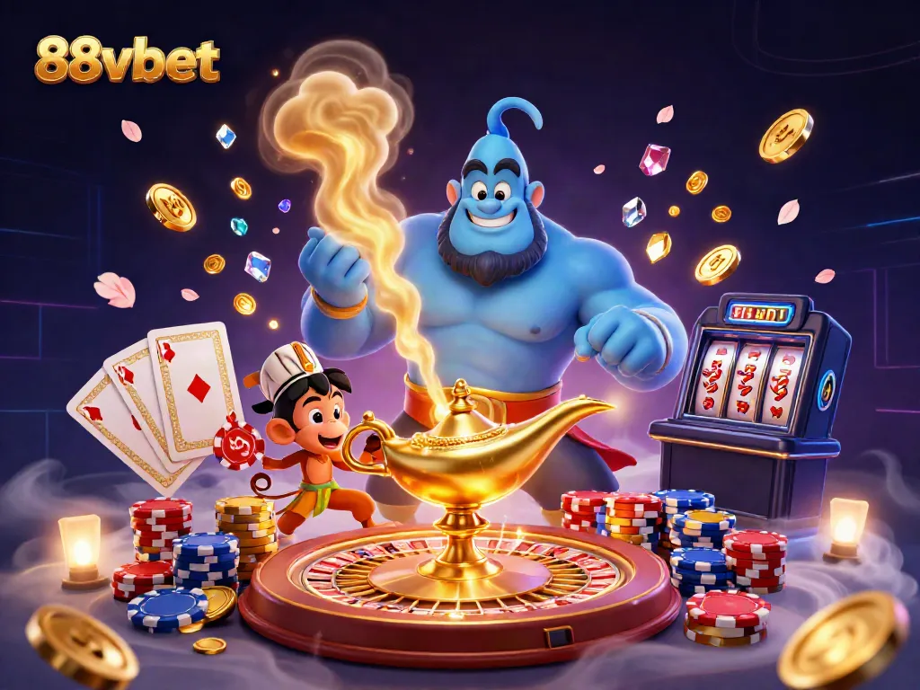 Spin and win with the dazzling casino scene featuring 88vbet's vibrant characters and elements.