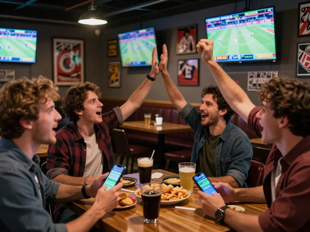 Fans engaging in sports betting on ok365 while enjoying adrenaline-filled atmosphere in a lively sports bar