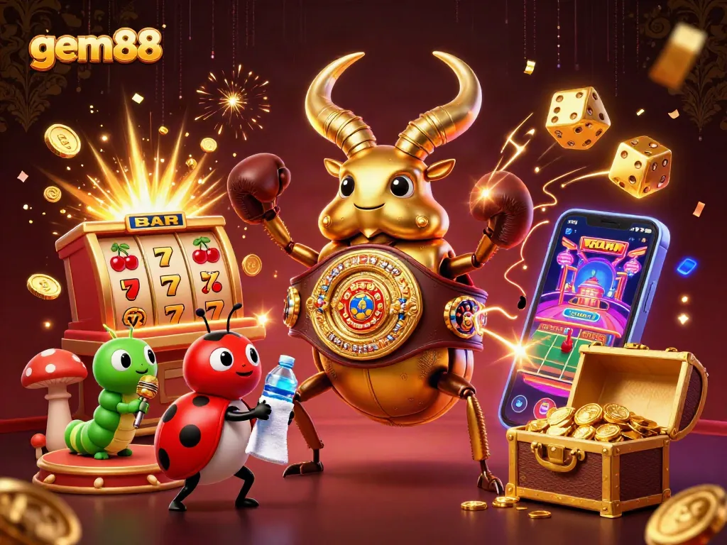Experience thrilling gameplay at gem88 with colorful slots and lively casino characters.
