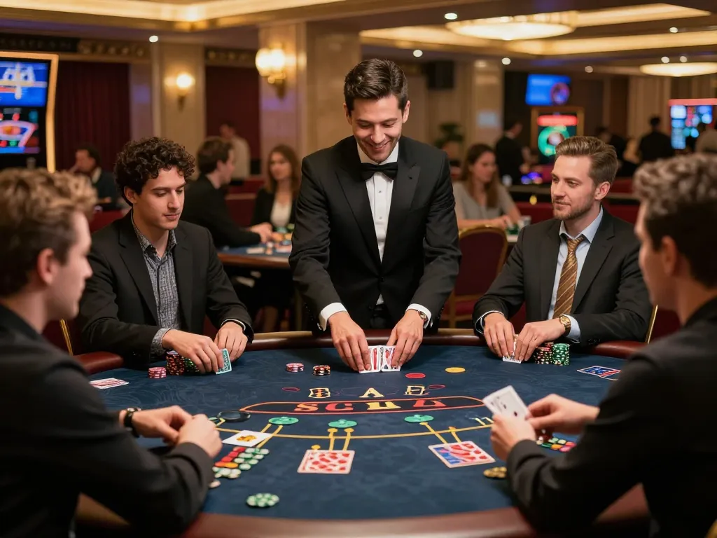 Players enjoying an intense game of blackjack at the SC88 casino table, showcasing strategic gameplay and exciting moments in action