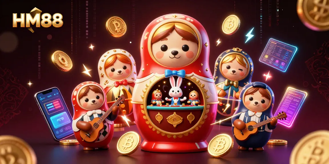 Experience the thrill of HM88 with vibrant casino characters and crypto elements in a captivating 3D scene.