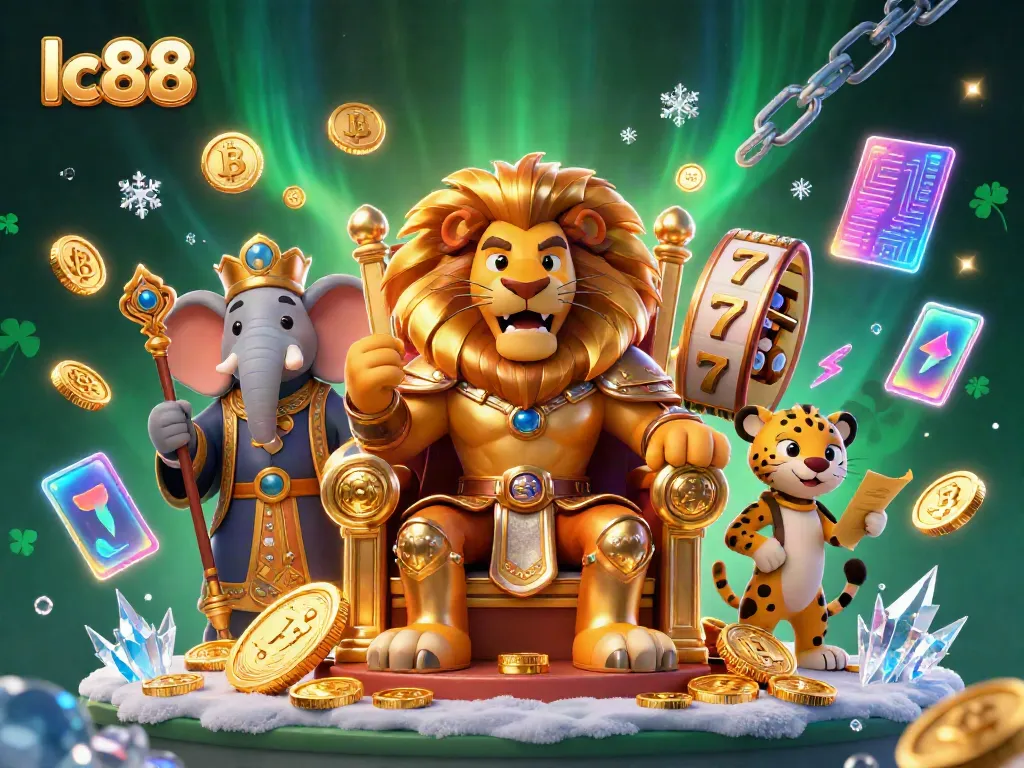 Experience thrilling gaming at lc88 with dynamic casino characters amidst vibrant slot elements.