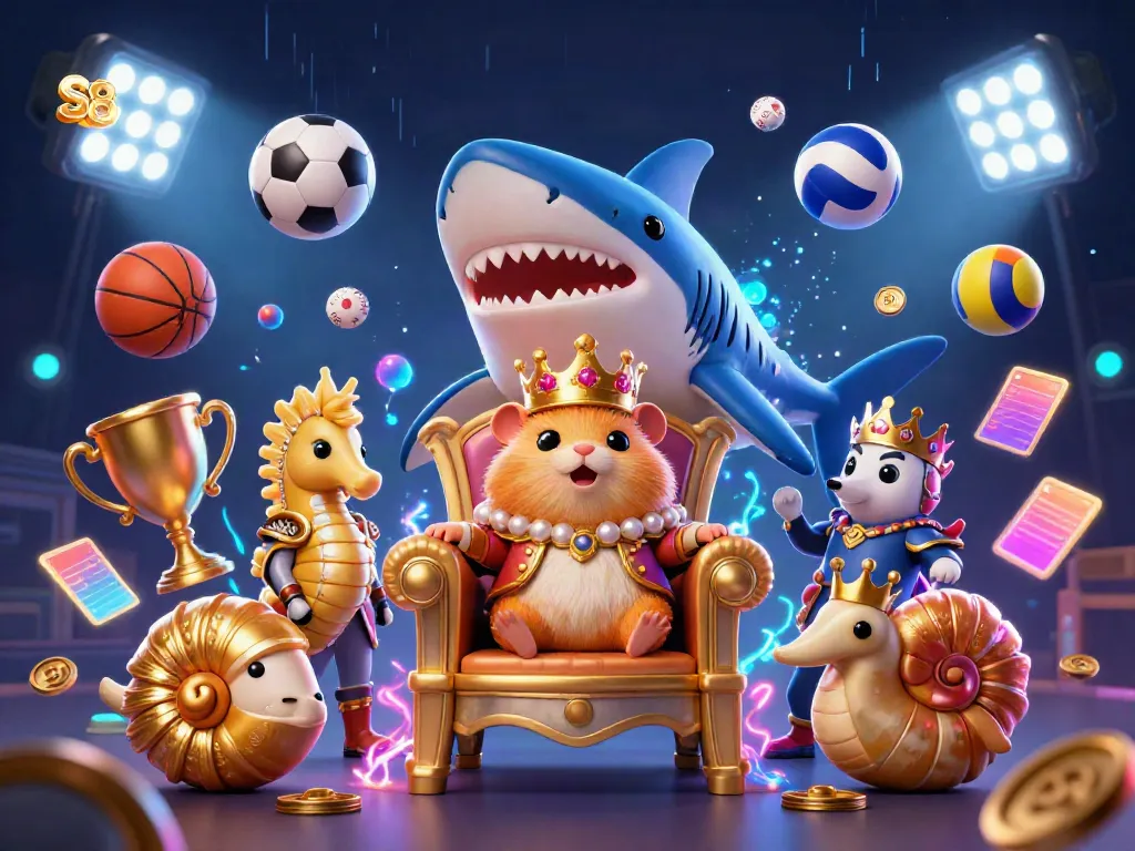 Experience thrilling gaming with s8's majestic hamster king in a vibrant casino scene.
