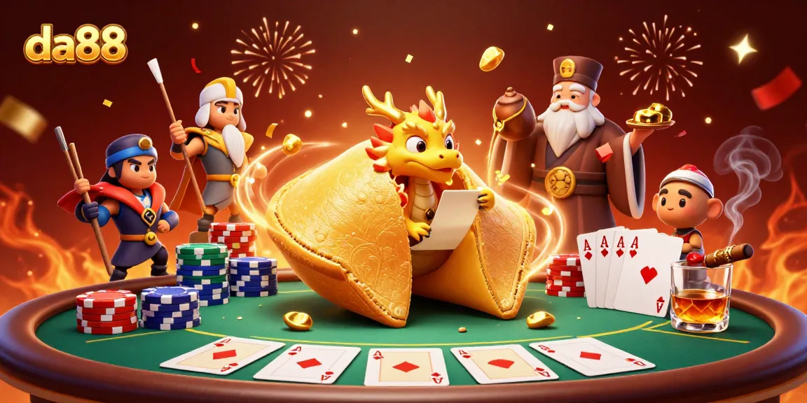 Join the da88 casino excitement as a wise dragon reveals fortunes, surrounded by vibrant poker elements.