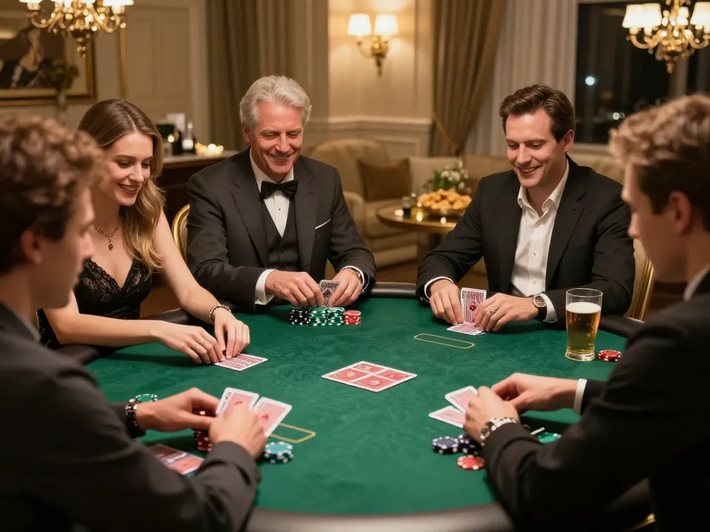 Experience the thrill of poker at 789BET home games with friends engaging joyfully.