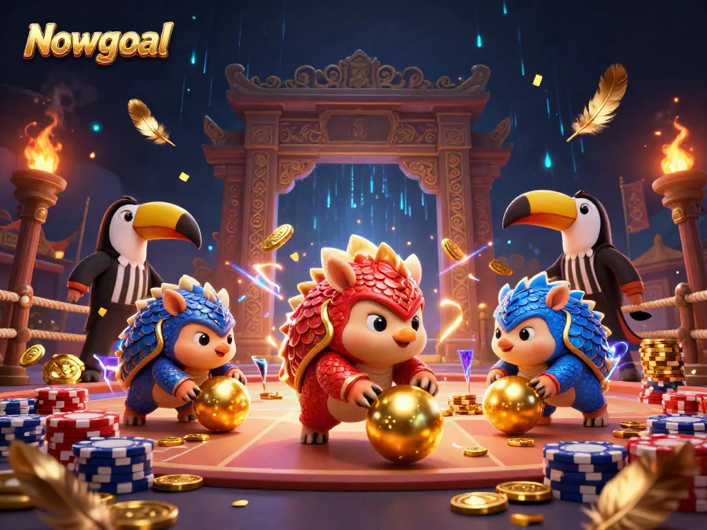 Nowgoal offers a thrilling experience as pangolins bowl through poker chips in a vibrant casino atmosphere.