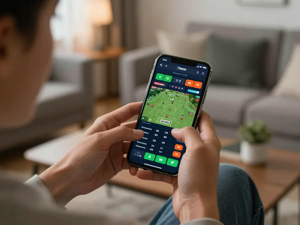 Player analyzing betting odds on lc88 app in a cozy home setting.