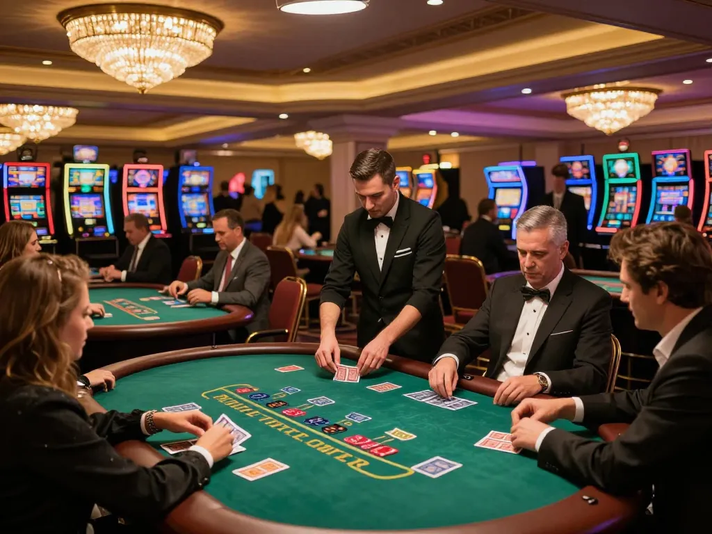 Kwin players placing bets at blackjack tables in a luxurious casino atmosphere, vibrant lighting and excitement