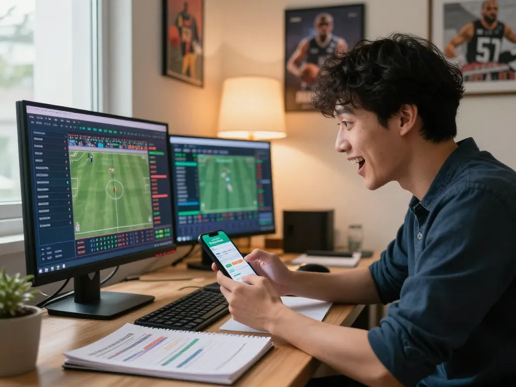 Taking a closer look at tỷ lệ kèo nhà cái hôm nay on a smartphone while engaging in sports betting.