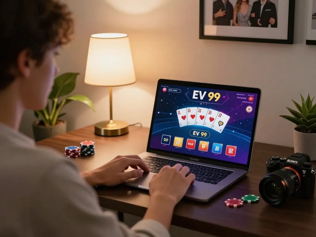 Engaging online poker session using EV 99 with vibrant interface and cozy atmosphere.