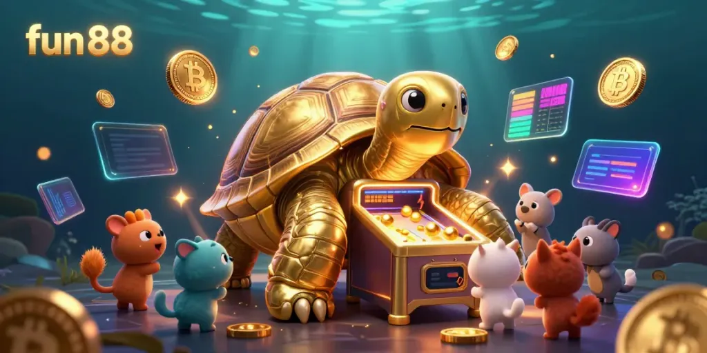Engage in fun 88 games with a dynamic 3D illustration showcasing vibrant casino elements and characters.