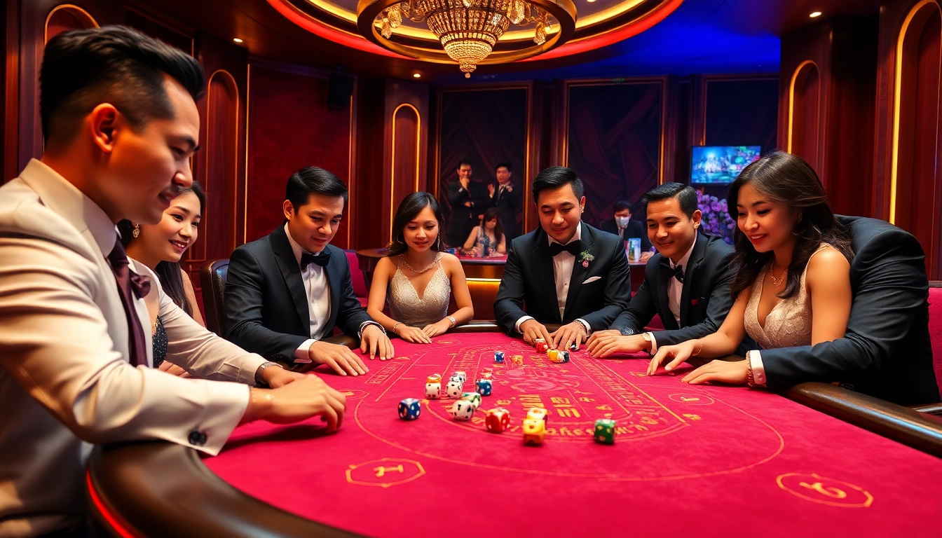Players experiencing the excitement of Tài xỉu MD5 in a luxurious casino setting.