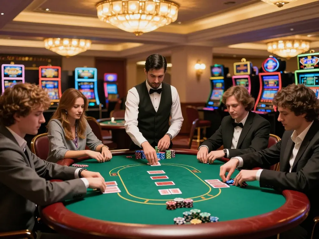 123bet players engaging in a high-stakes poker game, creating a thrilling casino atmosphere