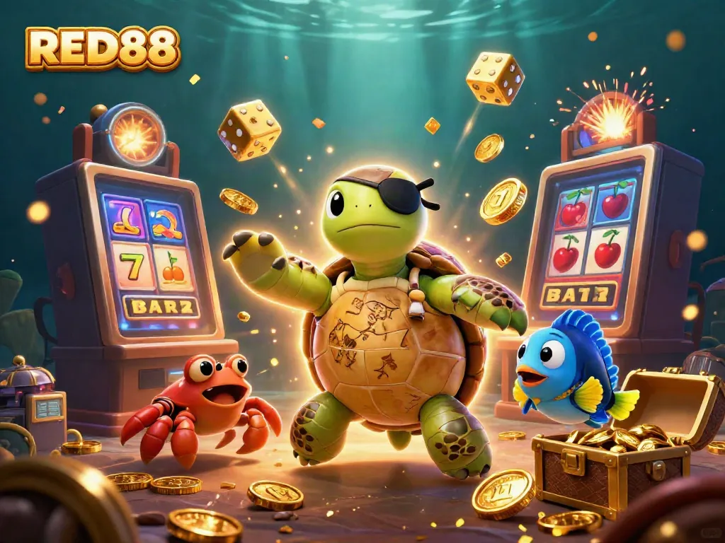 Experience the immersive world of RED88 with a vibrant 3D illustration of a casino adventure.