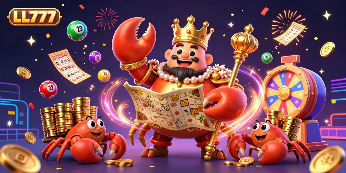 Experience the vibrant casino action at LL777 with golden crab emperor and lottery elements.