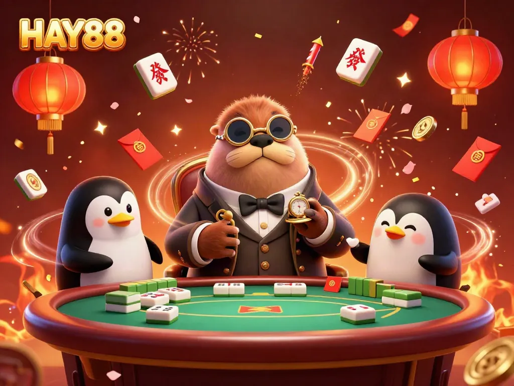Experience the thrill of HAY88 with a jolly walrus playing poker underwater in a festive atmosphere.