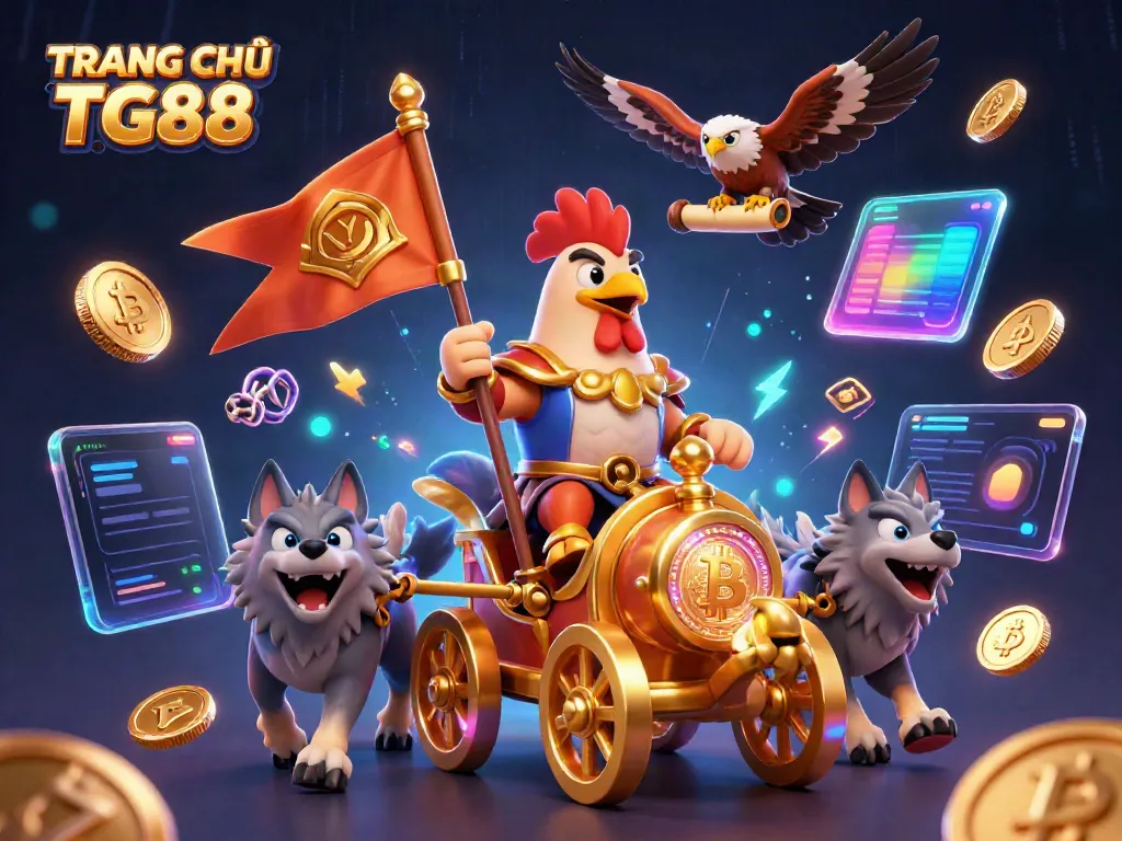 Engage with TRANG CHỦ TG88 through an interactive 3D casino adventure featuring unique characters and crypto elements.