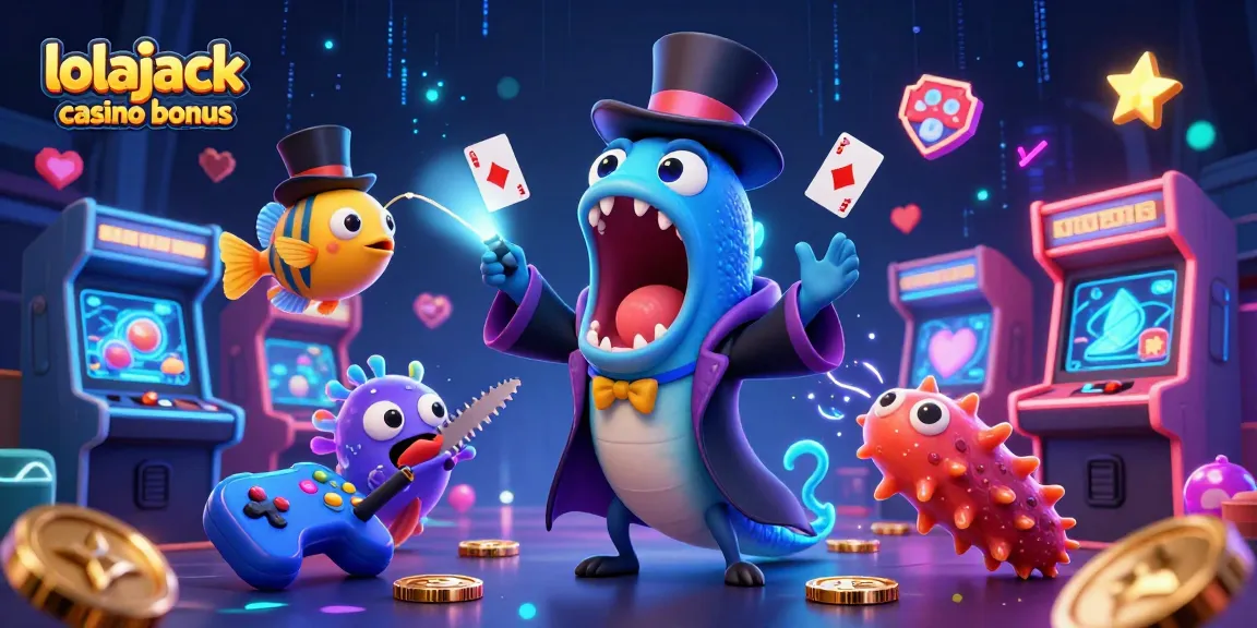 Experience epic gameplay with the lolajack casino bonus, featuring vibrant characters and casino elements.