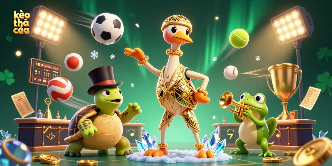 Engage with kèo nhà cái as sports elements enhance a festive 3D illustration for betting enthusiasts.