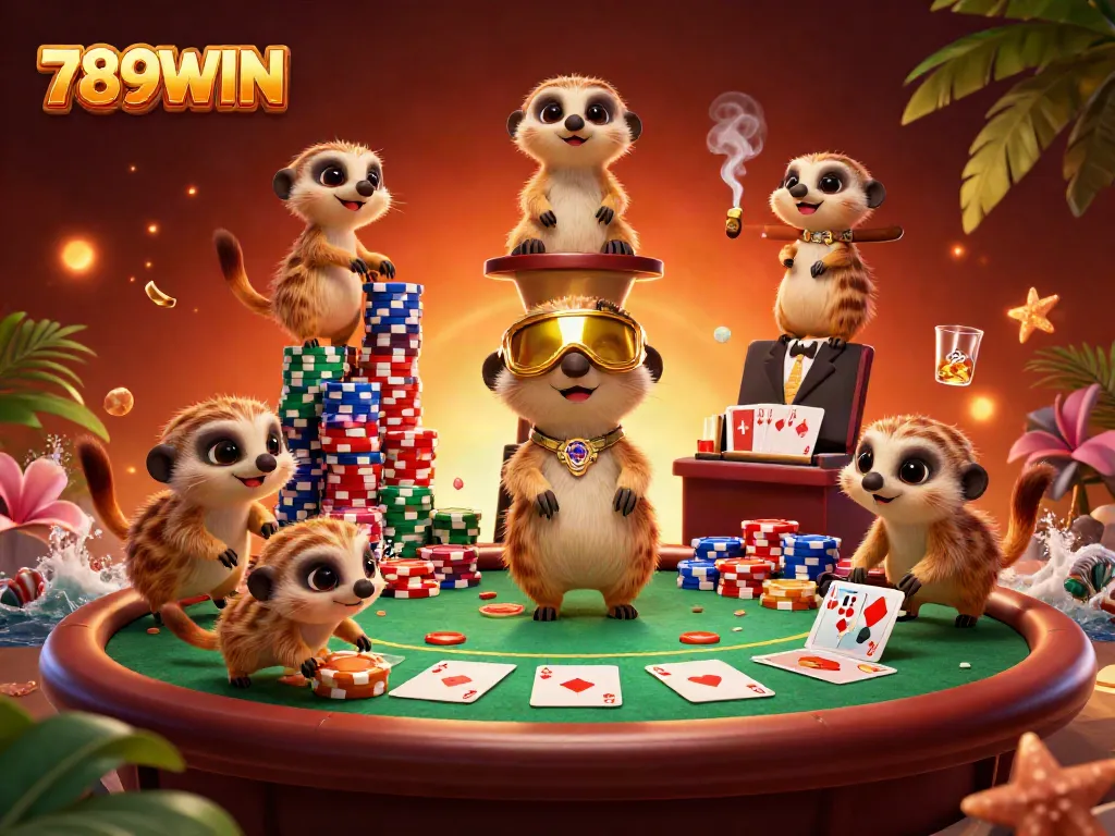 Experience thrilling casino action with characters in 789WIN's virtual poker scene, complete with vibrant chips and cards.