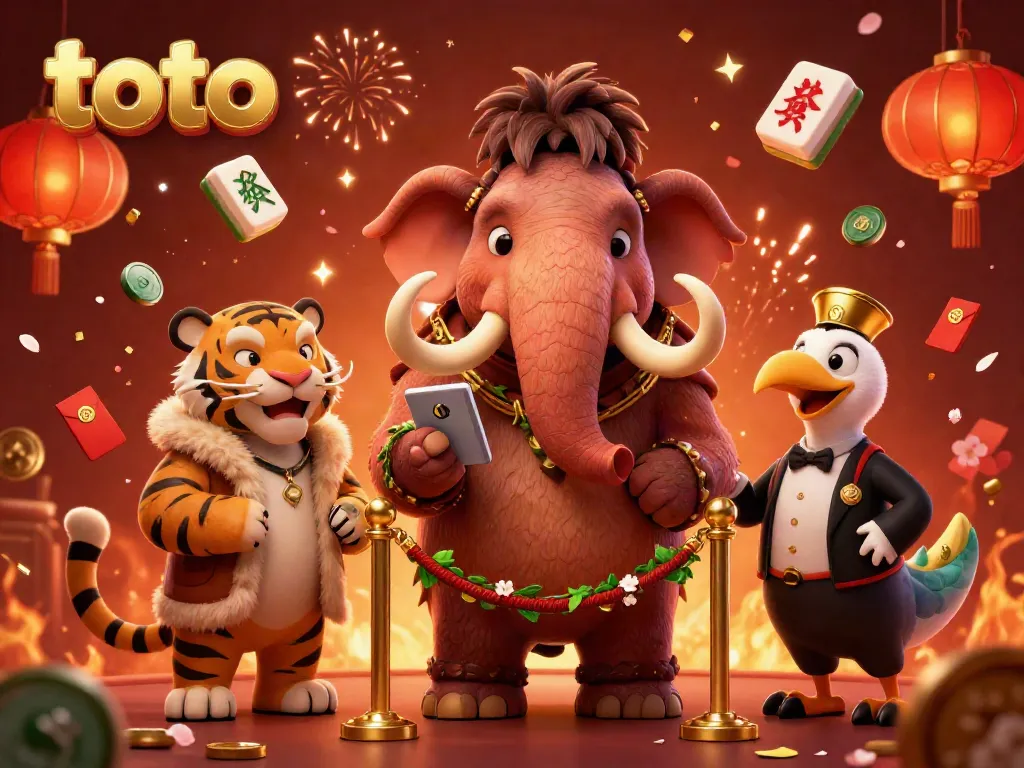 Experience the excitement of toto with a vibrant casino scene featuring a woolly mammoth bouncer and a saber-tooth tiger VIP.