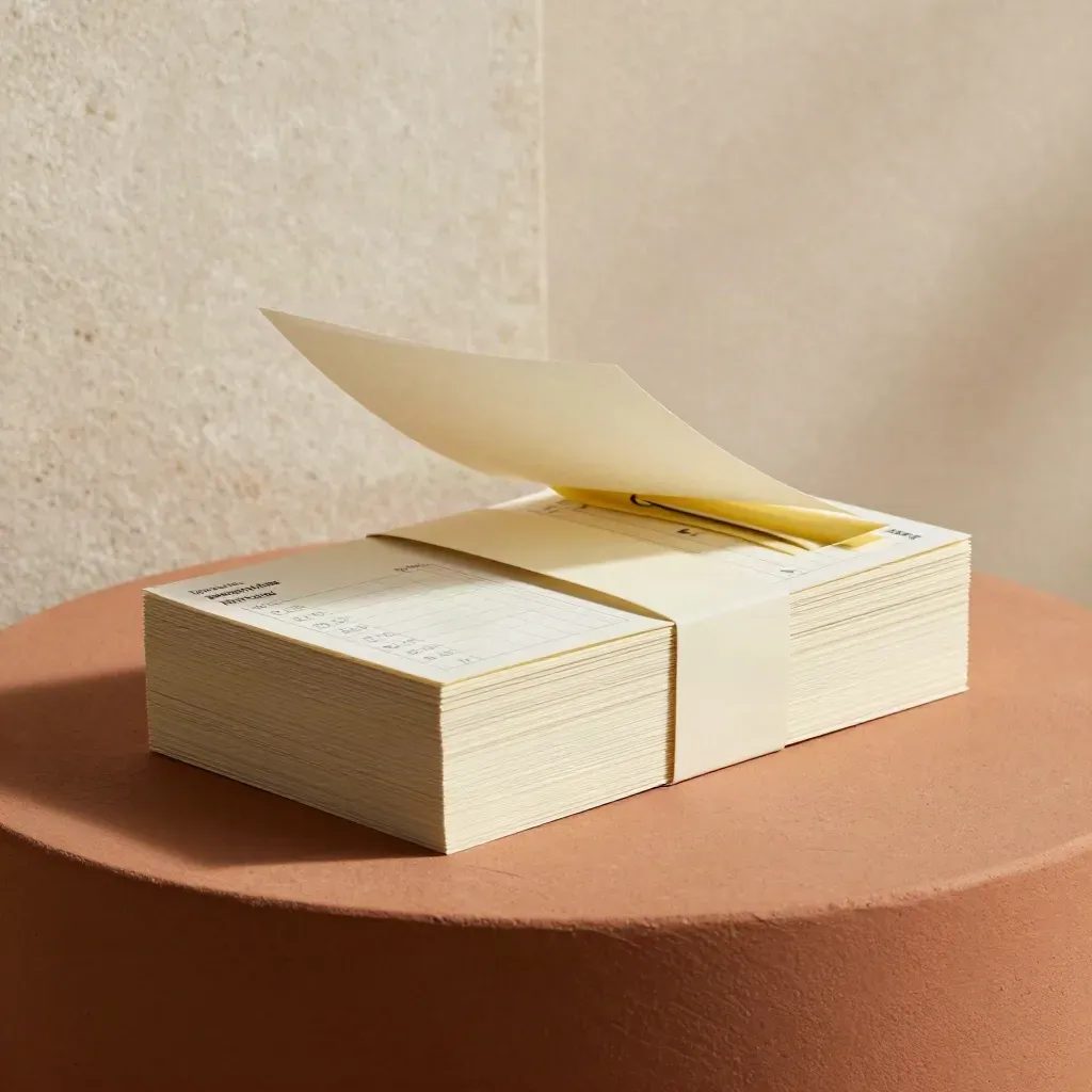 Cream marking-routine pack with tabs and lifting cards on a terracotta plinth.