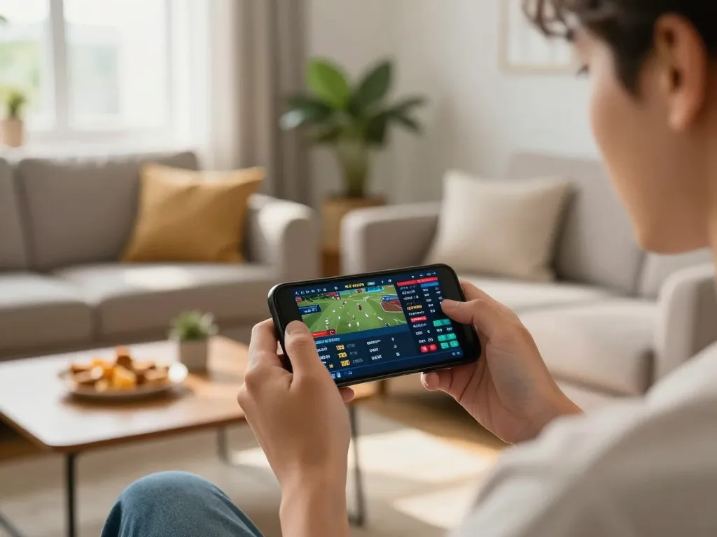 Engaging moment of luck8 mobile sports betting with live odds displayed on smartphone